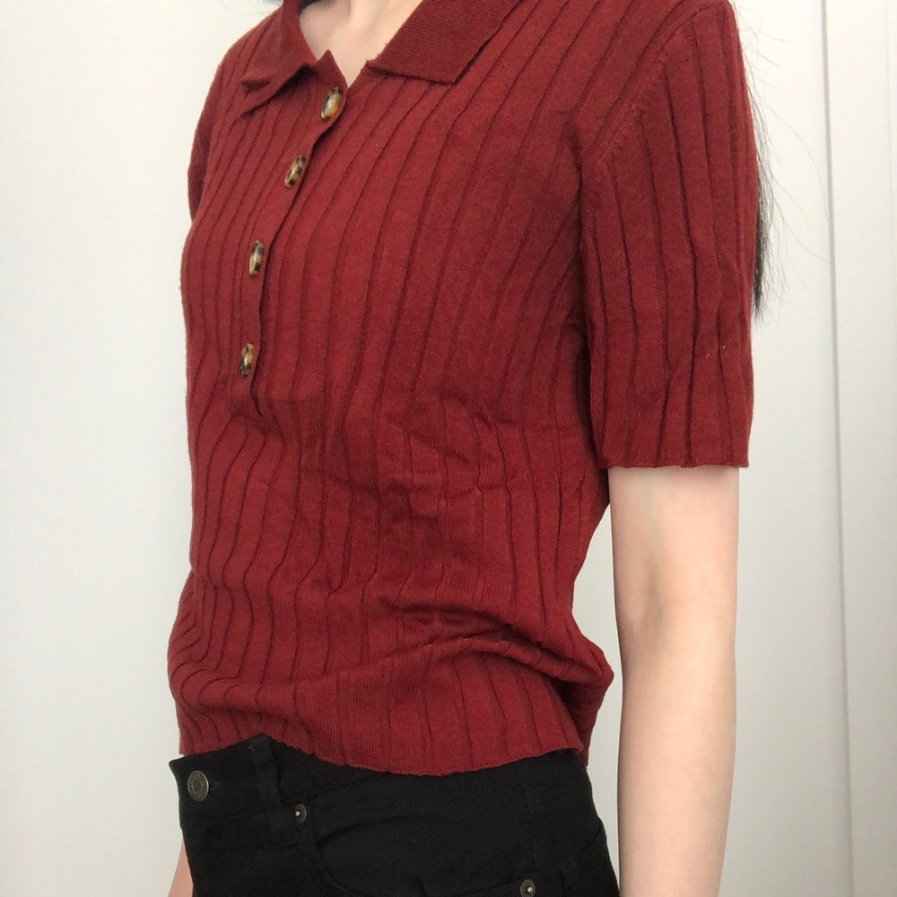 Red Ribbed Button-Up top - Picture 5 of 10